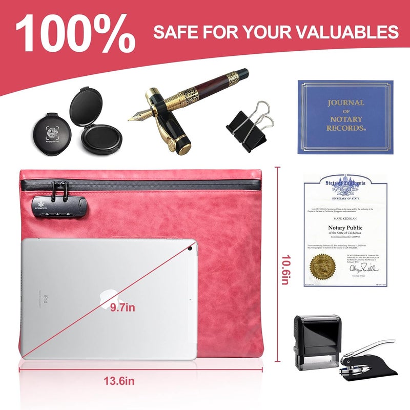 KOSMCCO Notary Bag with Lock, 13.6 x 10 Inches Heavy Duty Notary Supply Bag for All Notary Journal, Stamp, Embosser, Ink Pad and Valuables Storage Bag (Ruby Red, L) - Image 5